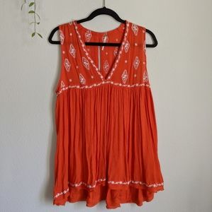 Free People Orange/Red Embroidered Tunic